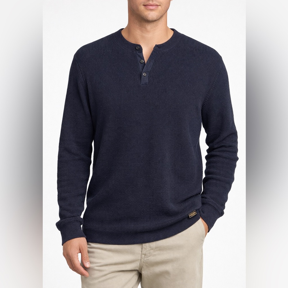 Polo Ralph Lauren Waffle Knit Henley Sweater Men’s XL Navy Blue Cotton